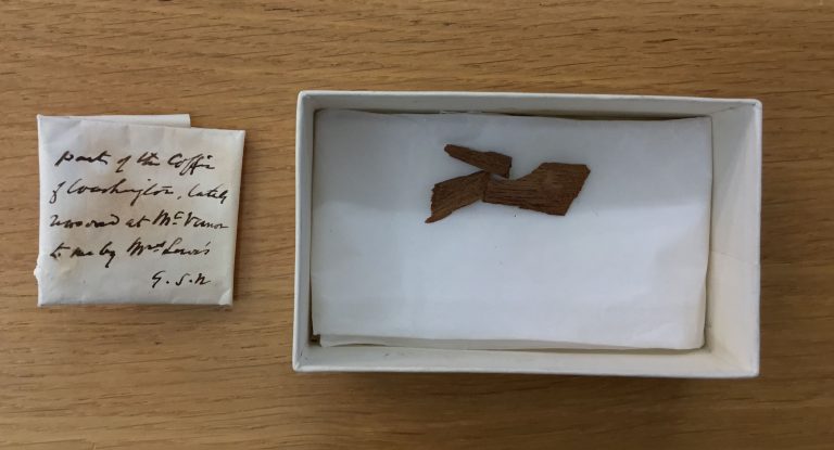 Pieces of George Washington’s coffin with outer wrapper labelled