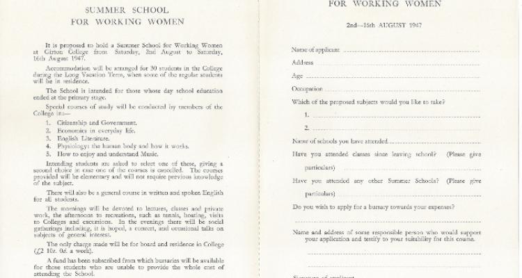 Printed prospectus for the 1947 Working Women’s Summer Schooltyyyyyyyyyyyyyyyyyyyyyyyy