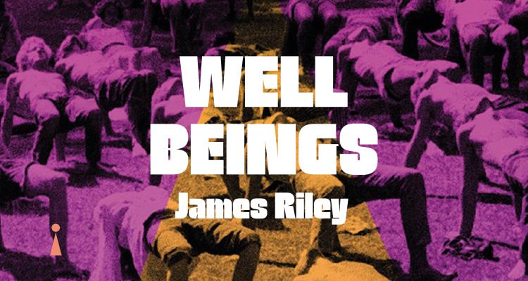 Wellbeings by James Riley text overlaying group exercise class