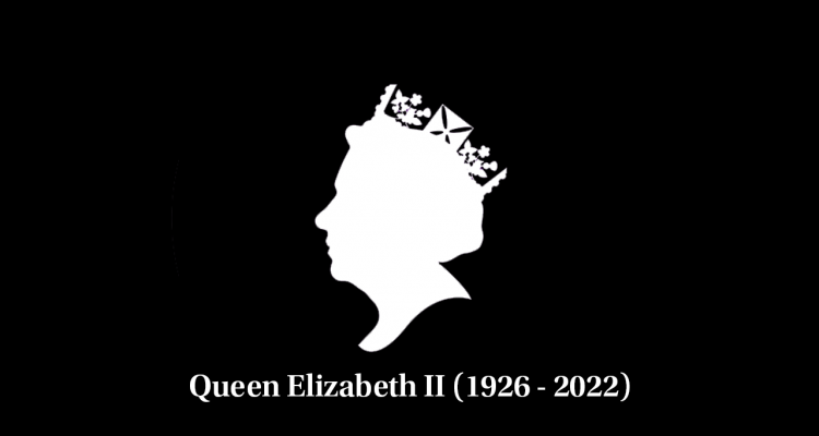 Queen Elizabeth II silhouette head profile in black and white