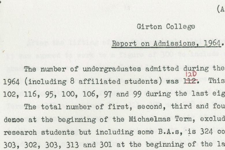 Extract from Marjorie Docking’s first report as the newly appointed Admissions Secretary, 1964 (archive reference: GCAC 1/1/1)
