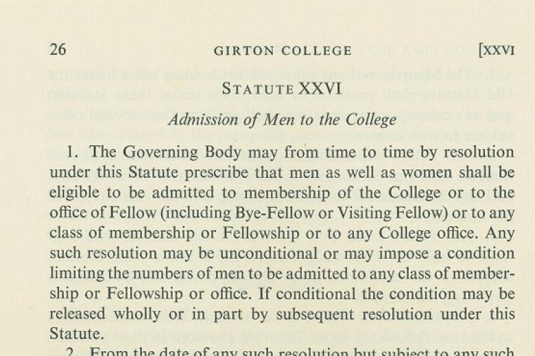 Statute XXVI Admission of Men to the College (archive reference: GCGB 1/2/2 pt)