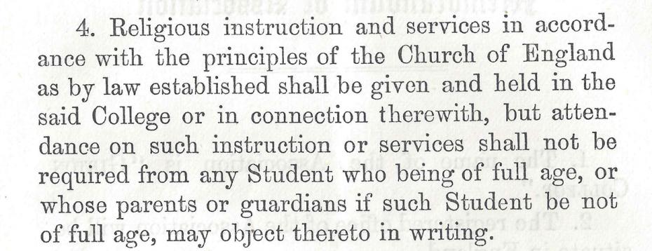 Religious instruction and services, from the ‘Memorandum of Articles of Association and Bye-Laws', 1872 (archive reference: GCPP Davies 15/2/9).