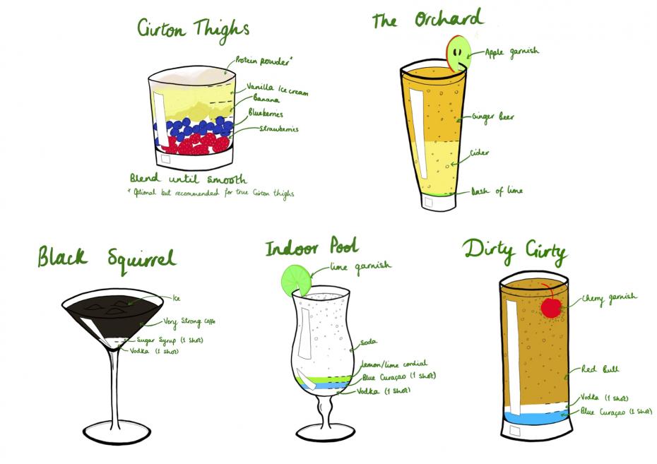 sketches of the Garden Party themed beverages