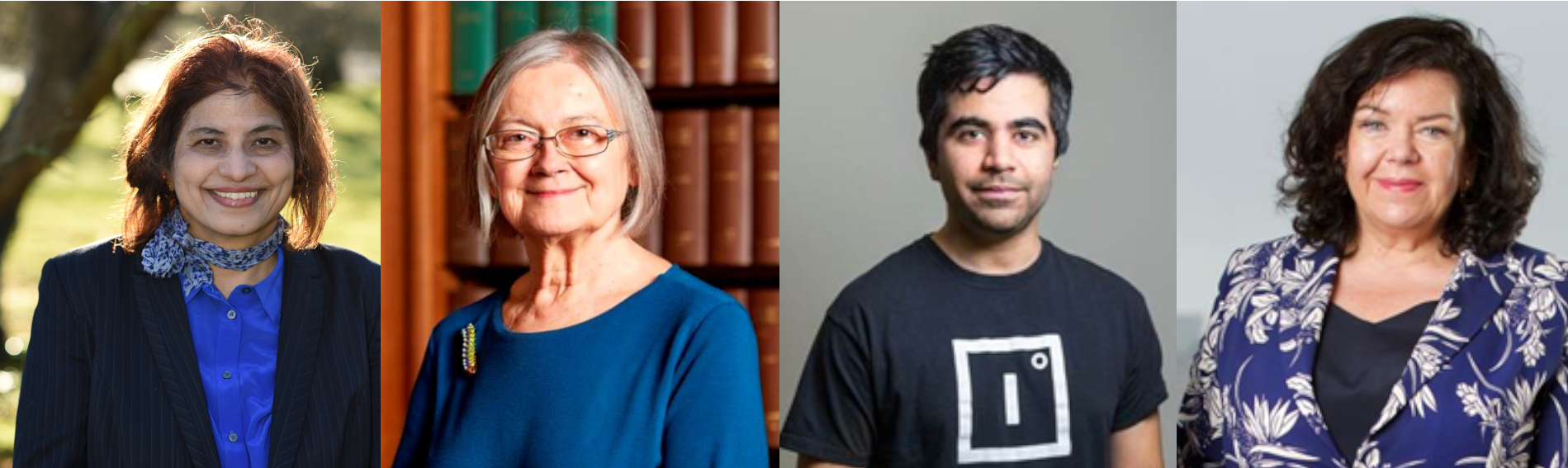 A collage of Professor Dame Pratibha Gai, Lady Hale, Herman Narula, and Dame Karen Pierce