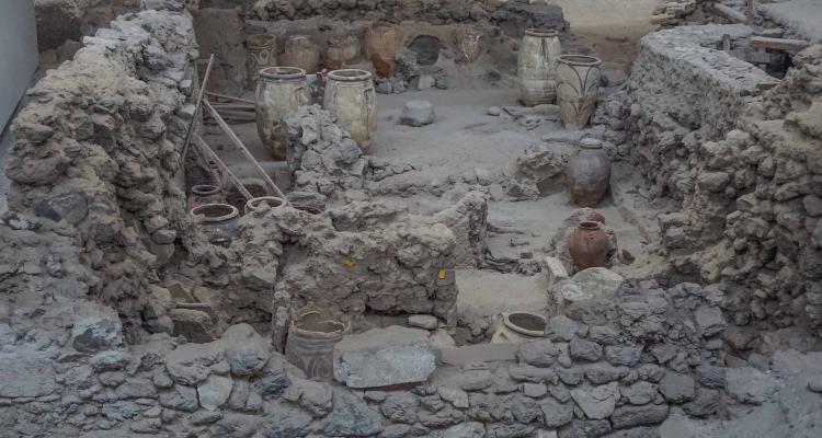 Akrotiri, Santorini, Greece: Ancient Urns at the Site of Minoan Bronze Age Settlement