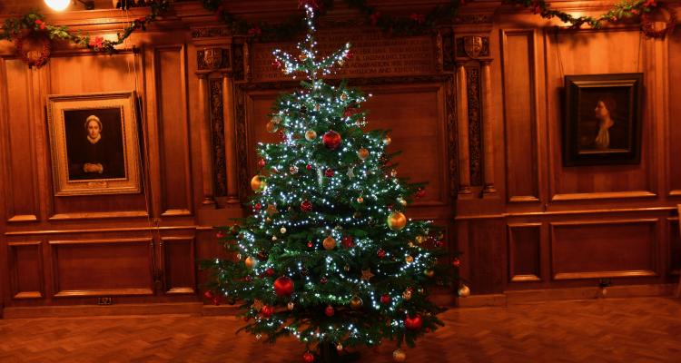 Christmas tree in Hall, Girton College