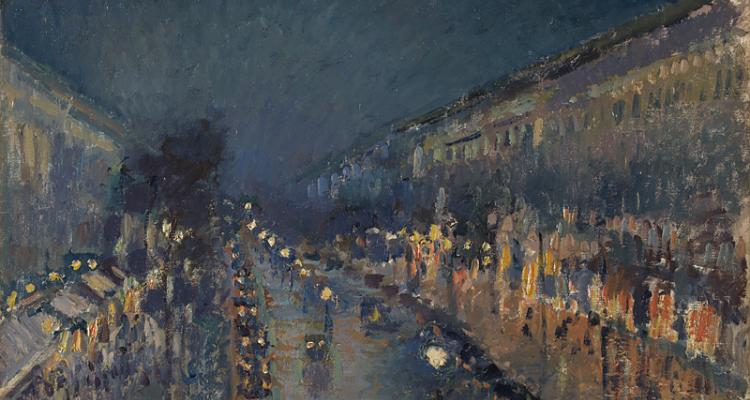 The Boulevard Montmartre at Night by Camille Pissaro (1897) from The National Gallery (Credit) Bought, Courtauld Fund, 1925