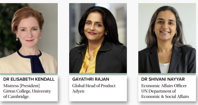 Headshots of Elisabeth Kendall, Gayathri Rajan, and Shivani Nayyar