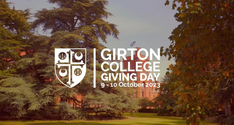 Girton Tower with the College crest