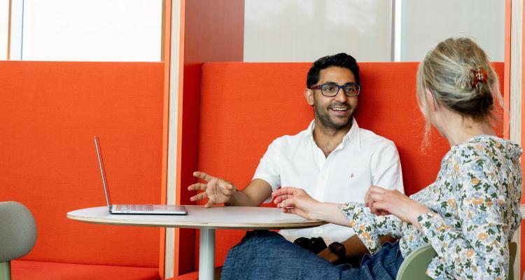 Students sat in West Hub at West Cambridge