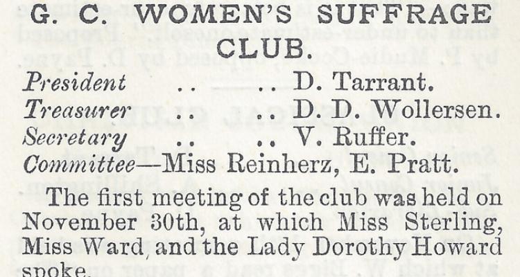 Report on the first meeting on the Girton College Suffrage Club