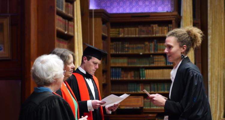 New Fellow being admitted to Girton College at the Ceremony of Admission for Fellows