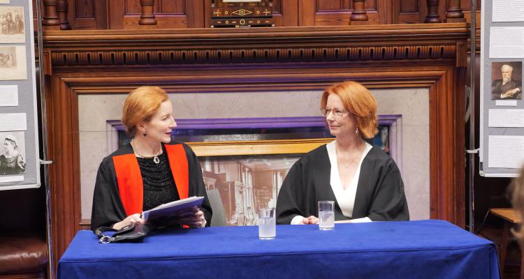 The Mistress of GIrton College, Dr Elisabeth Kendall in conversation with the Hon. Julia Gillard AC