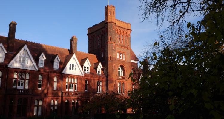 Girton College Tower in Autumn sunshine
