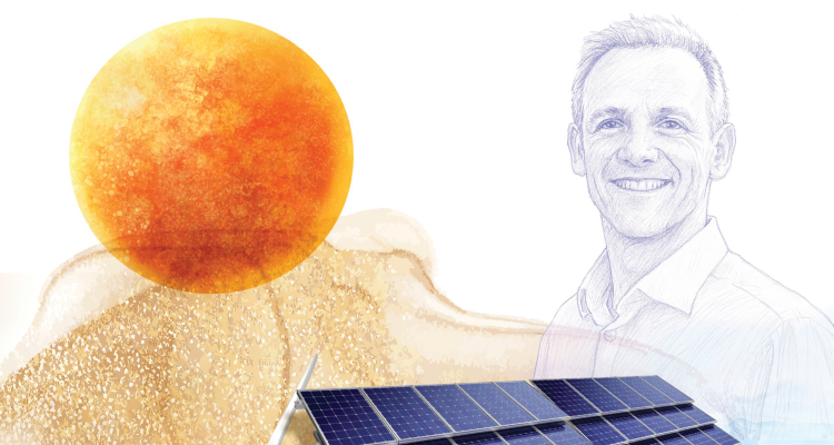 Graphic containing the sun, Mark Walsh and solar panels