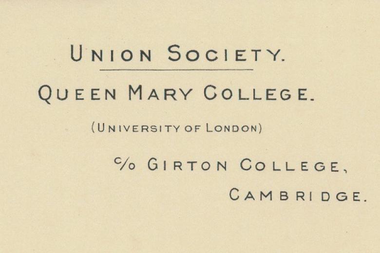Queen Mary College, Union Society headed note paper, 1939–1940 (archive reference: GCPP Blacklocks 2)