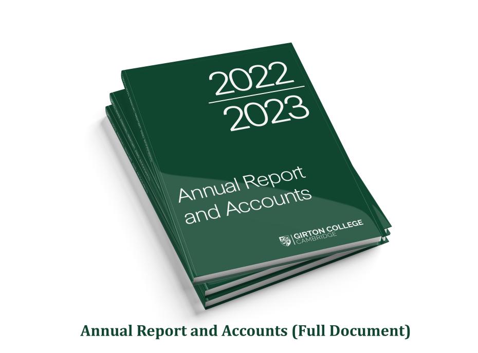 Cover image for the Annual Report and Accounts (white text on a dark green background)