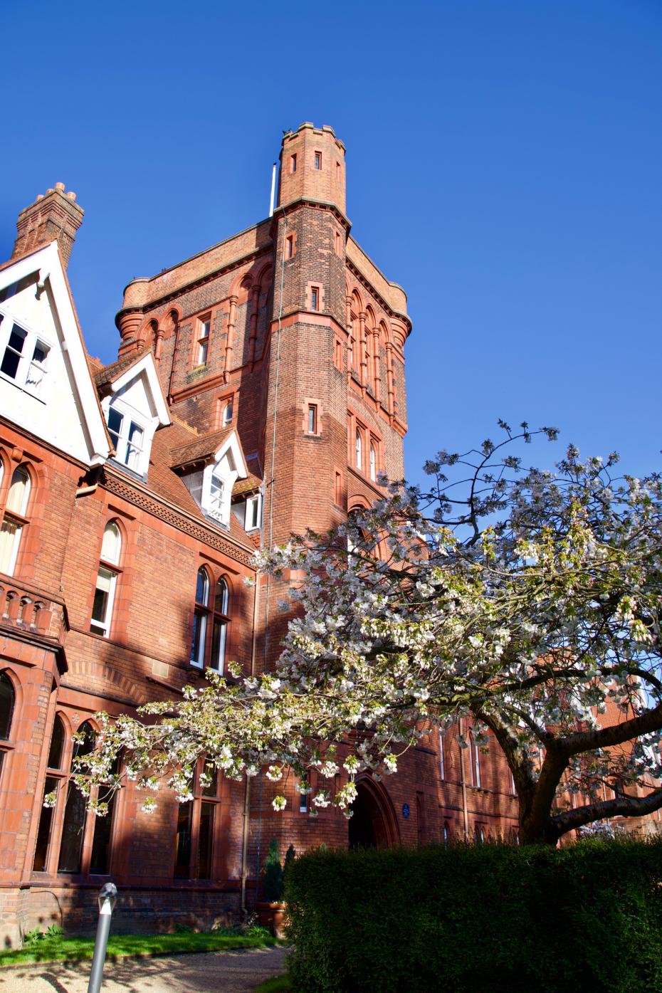 The Tower of Girton College in the sunshine
