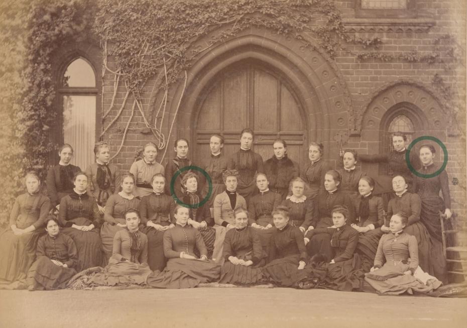 GCPH11-4a-36-24FirstYear1886 - 1886 Matriculation Photograph with Annie Maunder and Alice Everett circled