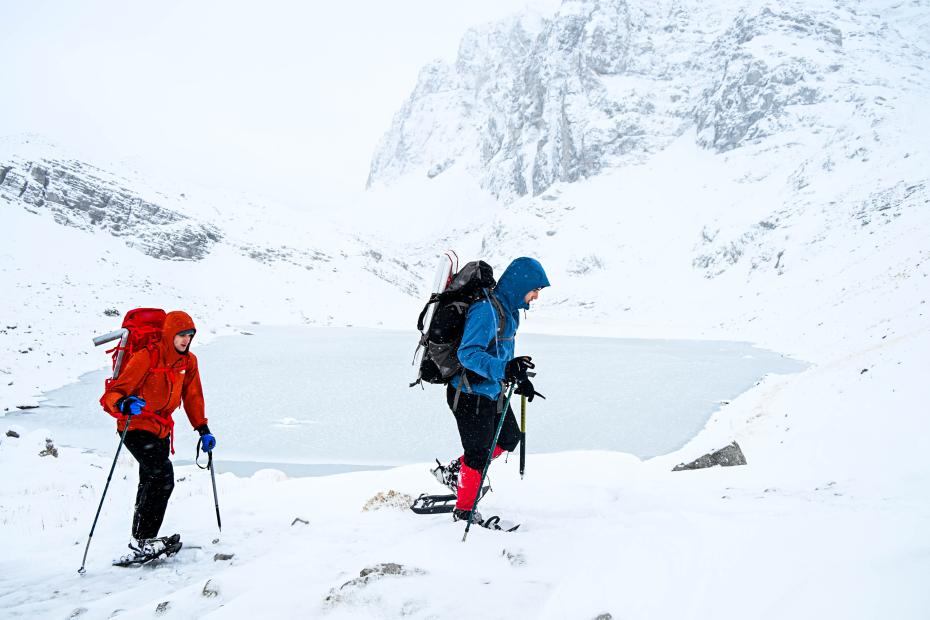 Konstantis Alexopoulos (left) with team member right, trekking in the snow covered Mt Tymfi region in Greece 