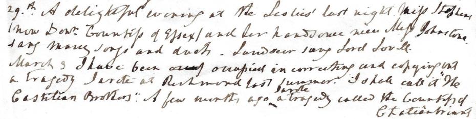 Extract of diary entries for February and March 1837, taken from ‘Fragments of a Life’, page 79, by Jane Catherine Gamble, circa 1876-1879 (GCPP Gamble 1/35pt). 