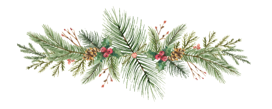 Pine, pinecone and holly garland banner