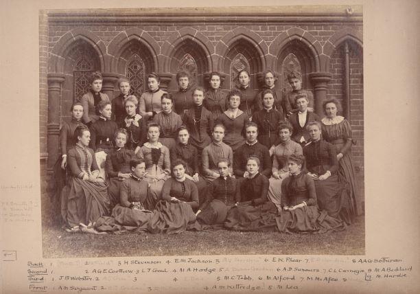 First Year photograph by an unknown photographer, 1887 (archive reference: GCPH 10/1/28) By 1887 total student numbers had increased from 75 (1885-86) to 98 (1887-88).