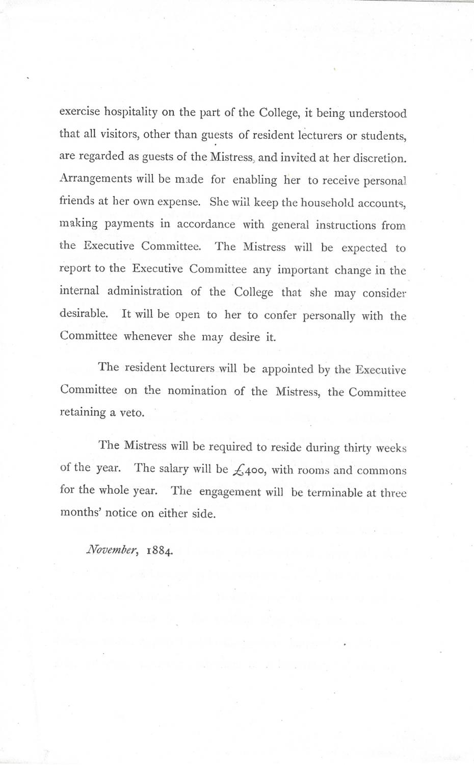 Statement of the duties and status of the office of Mistress, November 1884 (archive reference: GCGB 2/1/8pt).