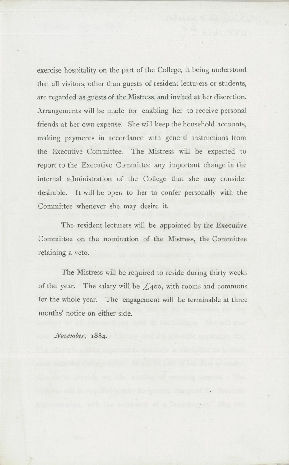 Printed duties of the Mistress, 1884 (archive reference: GCGB 2/1/8).
