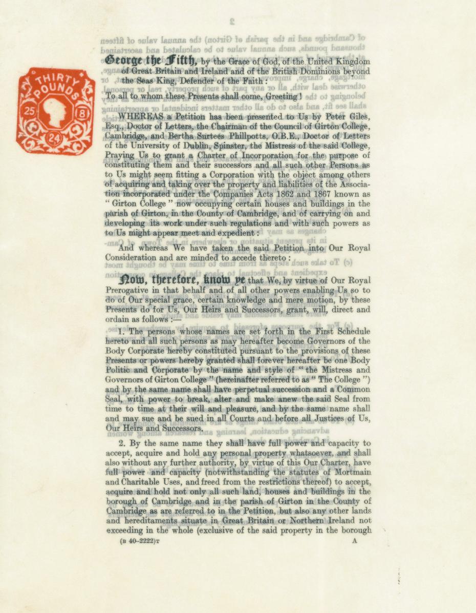 First page of the Charter granted by George V, 21 August 1924 (archive reference: GCGB 1/1/2).