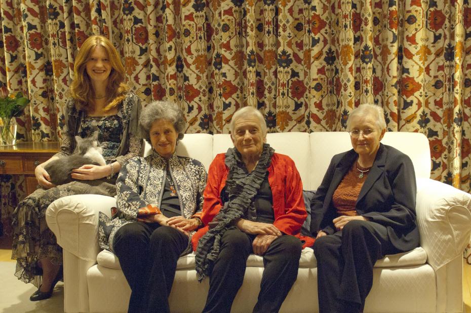 Four Mistresses: Susan Smith (with Leo the cat), Juliet Campbell, Mary Warnock and Marilyn Strathern by an unknown photographer, 2011 (archive reference: GCPH 5/19/2).