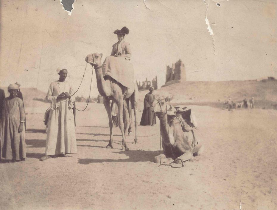 Elizabeth Welsh on a camel, circa 1903 (archive reference: GCPH 5/6/4).