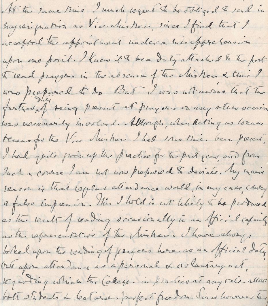 Image 9: Part of Miss McArthur’s letter of resignation, from the Executive Committee minutes, 3 June 1895 (archive reference: GCGB 2/1/13 pt).