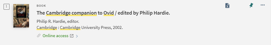 A record in iDiscover with the green Online access text which links to the ebook.