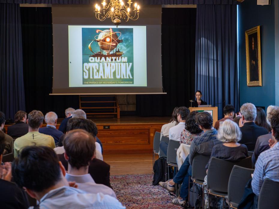 Nicole Halpern delivering the public talk at the Foundation of Quantum Technologies conference.