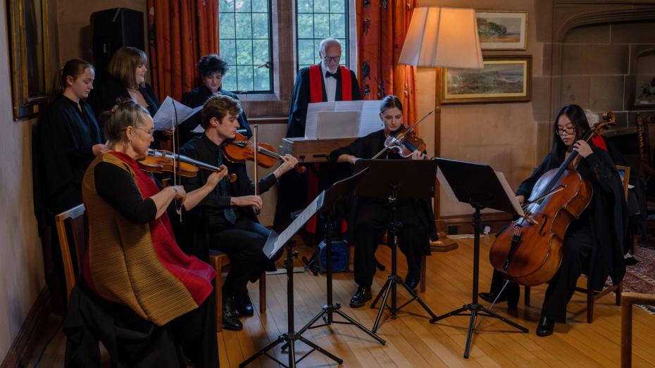 Girton Fellows, Dr Martin Ennis and Professor Margaret Faultless performing with Girton students