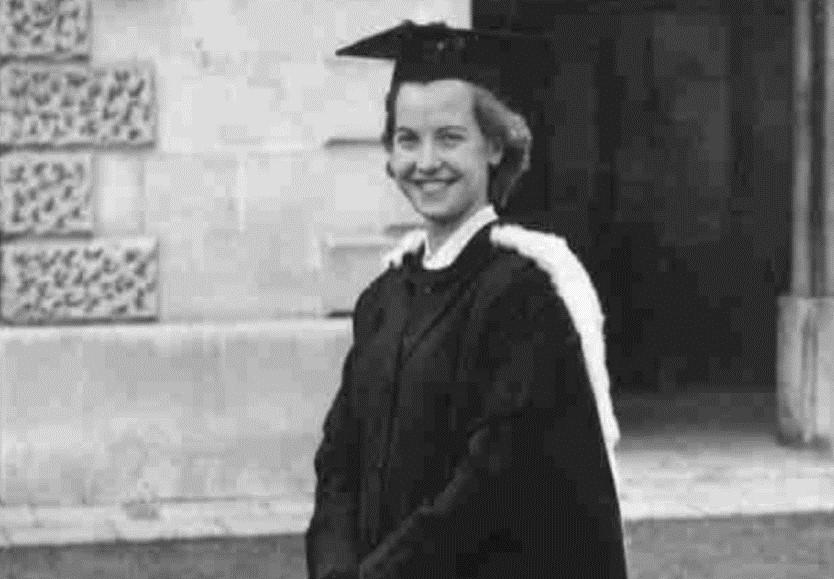 Rosalie Crawford in cap and gown on her graduation day