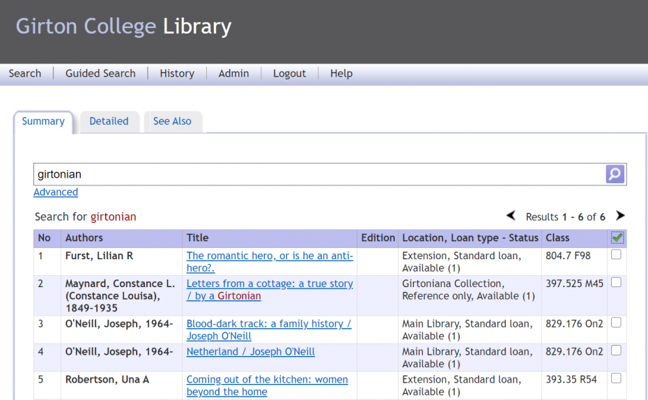A list of search results on Heritage from the search term 'girtonian'.