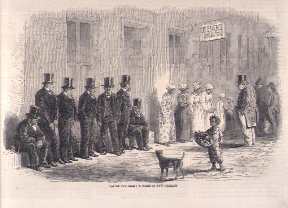 Part of an illustration of ’Slaves awaiting sale, New Orleans, 1861’, from The Illustrated London News (Jan-June, 1861), vol. 38, p. 307. This was used as the cover picture for Routledge's 1972 edition of Barbara Bodichon’s An American Diary, 1857-58 (touched on in the next Girton Reflects).  