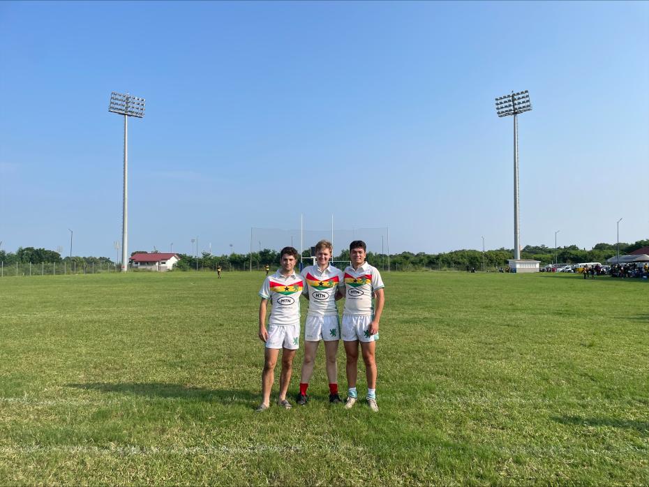 (L-R) Jacques Pressley, Connor Quigley, and Myles Eckes at University of Ghana